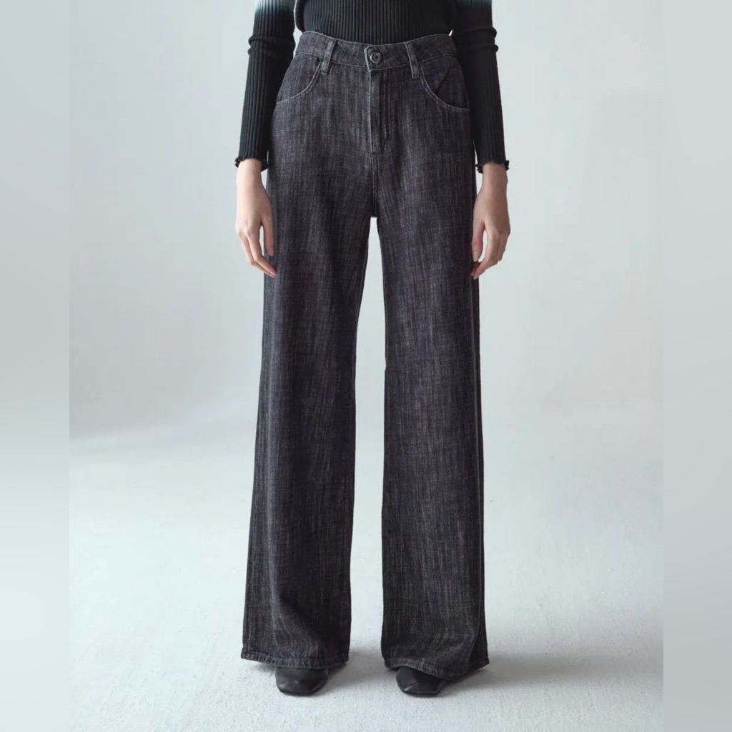 Shaft Jeans Five Wide Leg Denim Japan Black 38/24 Us Xs/2 (25x30) High Rise Nwt